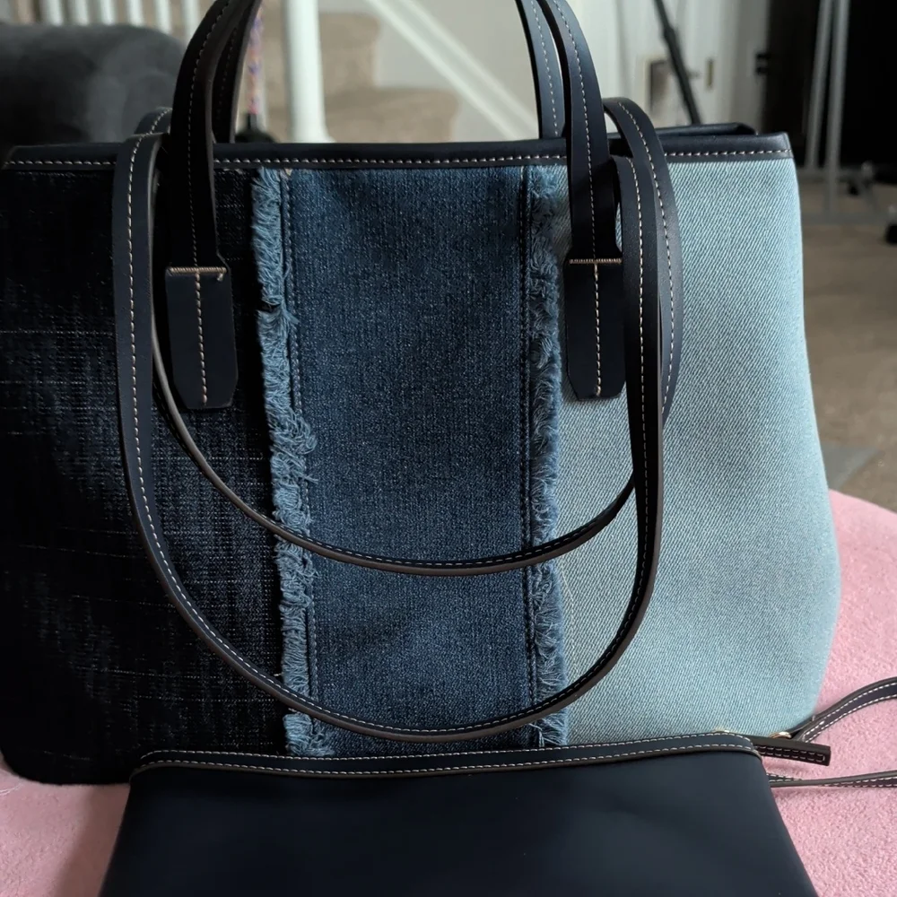 True Religion Denim Patchwork Tote with Black Wristlet